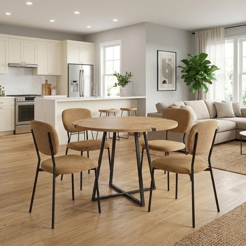 Σετ τραπεζαρία 5τμχ Rubes - Kevin Megapap χρώμα φυσικό οξιάς - μουσταρδί Ø100x78εκ. Βρες το Σετ τραπεζαρία 5τμχ Rubes - Kevin Megapap χρώμα φυσικό οξιάς - μουσταρδί Ø100x78εκ. σε μοναδική τιμή στο clickforshop.gr