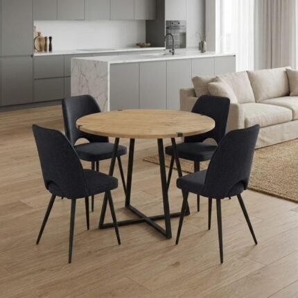 Βρες το Σετ τραπεζαρία 5τμχ Rubes - Christy Megapap χρώμα φυσικό οξιάς - ανθρακί Ø100x78εκ. σε μοναδική τιμή στο clickforshop.gr