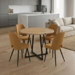 Βρες το Σετ τραπεζαρία 5τμχ Rubes - Christy Megapap χρώμα φυσικό οξιάς - μουσταρδί Ø100x78εκ. σε μοναδική τιμή στο clickforshop.gr