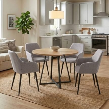 Βρες το Σετ τραπεζαρία 5τμχ Rubes - Monica Megapap χρώμα φυσικό οξιάς - ανοιχτό μπεζ Ø100x78εκ. σε μοναδική τιμή στο clickforshop.gr