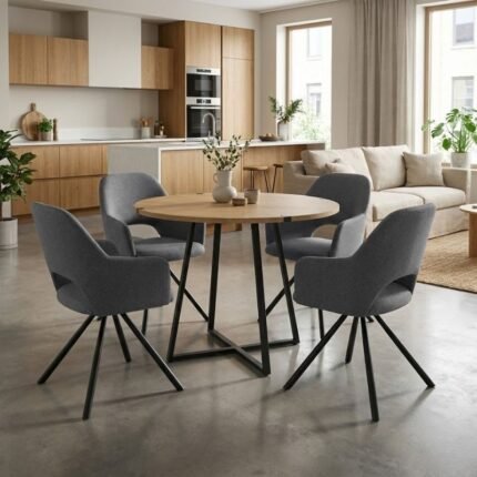 Βρες το Σετ τραπεζαρία 5τμχ Rubes - Gabriel Megapap χρώμα φυσικό οξιάς - γκρι Ø100x78εκ. σε μοναδική τιμή στο clickforshop.gr