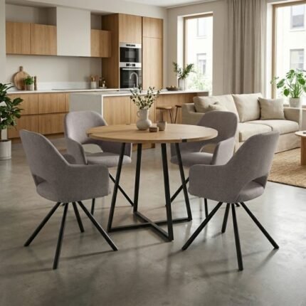 Βρες το Σετ τραπεζαρία 5τμχ Rubes - Gabriel Megapap χρώμα φυσικό οξιάς - ανοιχτό μπεζ Ø100x78εκ. σε μοναδική τιμή στο clickforshop.gr