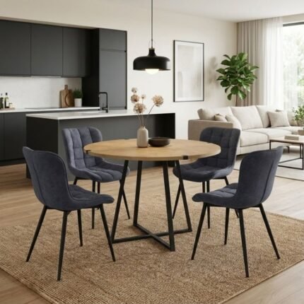 Βρες το Σετ τραπεζαρία 5τμχ Rubes - Chiara Megapap χρώμα φυσικό οξιάς - ανθρακί Ø100x78εκ. σε μοναδική τιμή στο clickforshop.gr