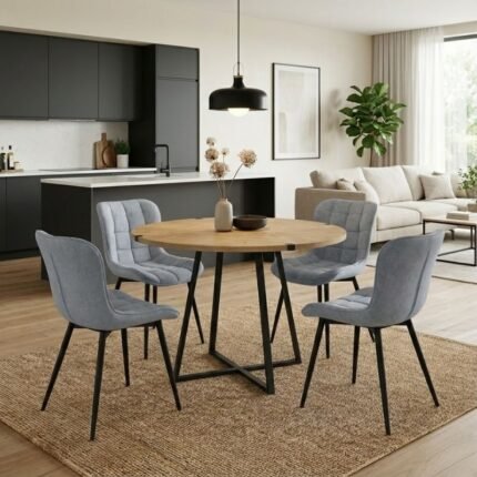 Βρες το Σετ τραπεζαρία 5τμχ Rubes - Chiara Megapap χρώμα φυσικό οξιάς - γκρι Ø100x78εκ. σε μοναδική τιμή στο clickforshop.gr