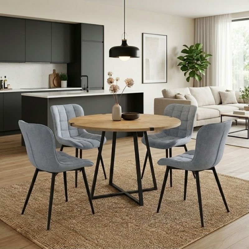 Σετ τραπεζαρία 5τμχ Rubes - Chiara Megapap χρώμα φυσικό οξιάς - γκρι Ø100x78εκ. Βρες το Σετ τραπεζαρία 5τμχ Rubes - Chiara Megapap χρώμα φυσικό οξιάς - γκρι Ø100x78εκ. σε μοναδική τιμή στο clickforshop.gr