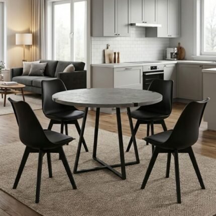 Βρες το Σετ τραπεζαρία 5τμχ Rubes - Viva Megapap χρώμα γκρι σκυροδέματος - μαύρο Ø100x78εκ. σε μοναδική τιμή στο clickforshop.gr