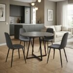 Βρες το Σετ τραπεζαρία 5τμχ Rubes - Iris Megapap χρώμα γκρι σκυροδέματος - γκρι Ø100x78εκ. σε μοναδική τιμή στο clickforshop.gr