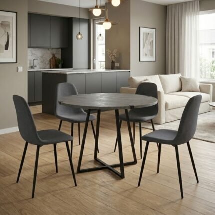 Βρες το Σετ τραπεζαρία 5τμχ Rubes - Iris Megapap χρώμα γκρι σκυροδέματος - γκρι Ø100x78εκ. σε μοναδική τιμή στο clickforshop.gr