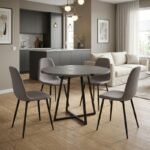 Βρες το Σετ τραπεζαρία 5τμχ Rubes - Iris Megapap χρώμα γκρι σκυροδέματος - ανοιχτό μπεζ Ø100x78εκ. σε μοναδική τιμή στο clickforshop.gr