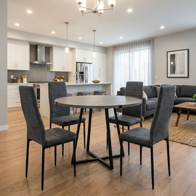 Σετ τραπεζαρία 5τμχ Rubes - Rosa Megapap χρώμα γκρι σκυροδέματος - γκρι Ø100x78εκ. Βρες το Σετ τραπεζαρία 5τμχ Rubes - Rosa Megapap χρώμα γκρι σκυροδέματος - γκρι Ø100x78εκ. σε μοναδική τιμή στο clickforshop.gr