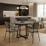 Βρες το Σετ τραπεζαρία 5τμχ Rubes - Kevin Megapap χρώμα γκρι σκυροδέματος - λαδί Ø100x78εκ. σε μοναδική τιμή στο clickforshop.gr