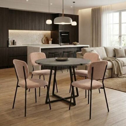 Βρες το Σετ τραπεζαρία 5τμχ Rubes - Kevin Megapap χρώμα γκρι σκυροδέματος - μόκα Ø100x78εκ. σε μοναδική τιμή στο clickforshop.gr