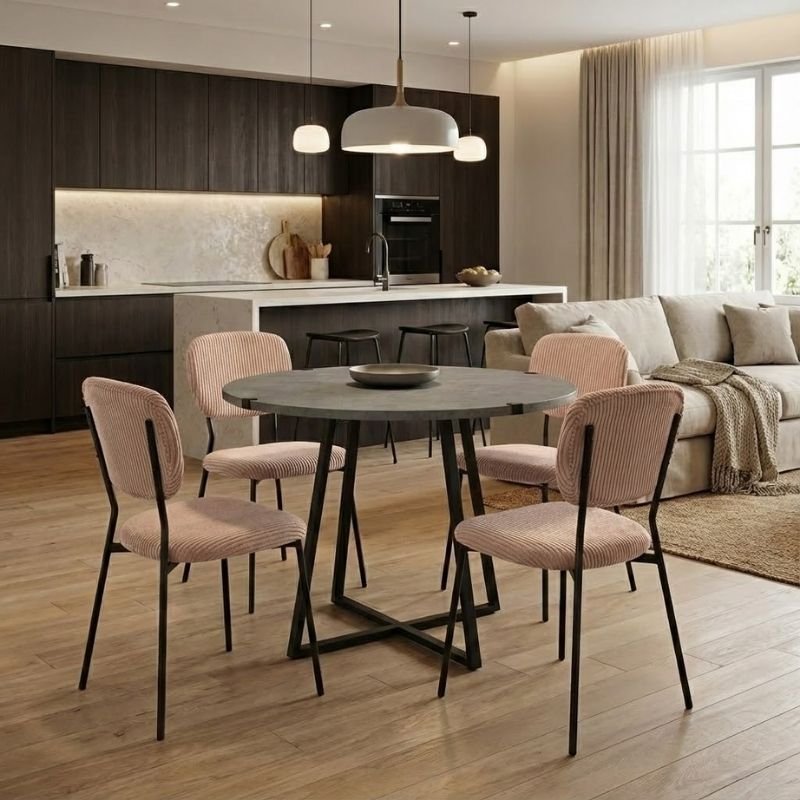 Σετ τραπεζαρία 5τμχ Rubes - Kevin Megapap χρώμα γκρι σκυροδέματος - μόκα Ø100x78εκ. Βρες το Σετ τραπεζαρία 5τμχ Rubes - Kevin Megapap χρώμα γκρι σκυροδέματος - μόκα Ø100x78εκ. σε μοναδική τιμή στο clickforshop.gr