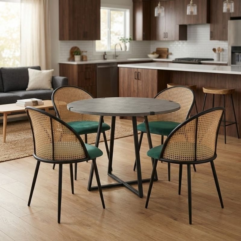 Σετ τραπεζαρία 5τμχ Rubes - Jacob Megapap χρώμα γκρι σκυροδέματος - κυπαρισσί Ø100x78εκ. Βρες το Σετ τραπεζαρία 5τμχ Rubes - Jacob Megapap χρώμα γκρι σκυροδέματος - κυπαρισσί Ø100x78εκ. σε μοναδική τιμή στο clickforshop.gr