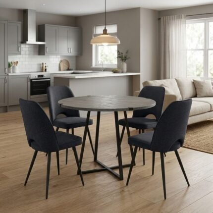 Βρες το Σετ τραπεζαρία 5τμχ Rubes - Christy Megapap χρώμα γκρι σκυροδέματος - ανθρακί Ø100x78εκ. σε μοναδική τιμή στο clickforshop.gr