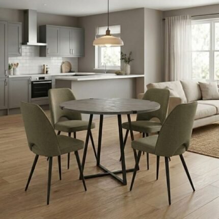 Βρες το Σετ τραπεζαρία 5τμχ Rubes - Christy Megapap χρώμα γκρι σκυροδέματος - λαδί Ø100x78εκ. σε μοναδική τιμή στο clickforshop.gr