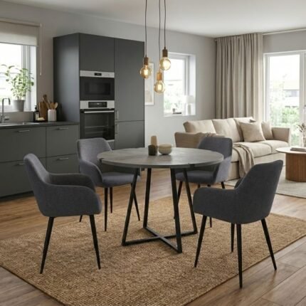 Βρες το Σετ τραπεζαρία 5τμχ Rubes - Monica Megapap χρώμα γκρι σκυροδέματος - γκρι Ø100x78εκ. σε μοναδική τιμή στο clickforshop.gr