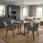 Βρες το Σετ τραπεζαρία 5τμχ Rubes - Monica Megapap χρώμα γκρι σκυροδέματος - ανοιχτό μπεζ Ø100x78εκ. σε μοναδική τιμή στο clickforshop.gr