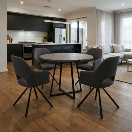 Βρες το Σετ τραπεζαρία 5τμχ Rubes - Gabriel Megapap χρώμα γκρι σκυροδέματος - γκρι Ø100x78εκ. σε μοναδική τιμή στο clickforshop.gr