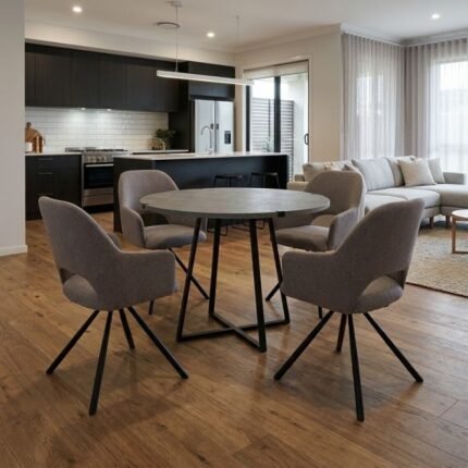 Βρες το Σετ τραπεζαρία 5τμχ Rubes - Gabriel Megapap χρώμα γκρι σκυροδέματος - ανοιχτό μπεζ Ø100x78εκ. σε μοναδική τιμή στο clickforshop.gr