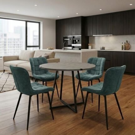 Βρες το Σετ τραπεζαρία 5τμχ Rubes - Chiara Megapap χρώμα γκρι σκυροδέματος - πράσινο Ø100x78εκ. σε μοναδική τιμή στο clickforshop.gr