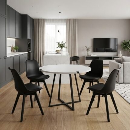 Βρες το Σετ τραπεζαρία 5τμχ Rubes - Viva Megapap χρώμα λευκό - μαύρο Ø100x78εκ. σε μοναδική τιμή στο clickforshop.gr