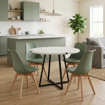 Βρες το Σετ τραπεζαρία 5τμχ Rubes - Viva Megapap χρώμα λευκό - φυστικί Ø100x78εκ. σε μοναδική τιμή στο clickforshop.gr