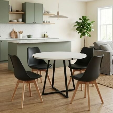 Βρες το Σετ τραπεζαρία 5τμχ Rubes - Viva Megapap χρώμα λευκό - μαύρο Ø100x78εκ. σε μοναδική τιμή στο clickforshop.gr