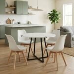 Βρες το Σετ τραπεζαρία 5τμχ Rubes - Viva Megapap χρώμα λευκό - λευκό/φυσικό πόδι Ø100x78εκ. σε μοναδική τιμή στο clickforshop.gr