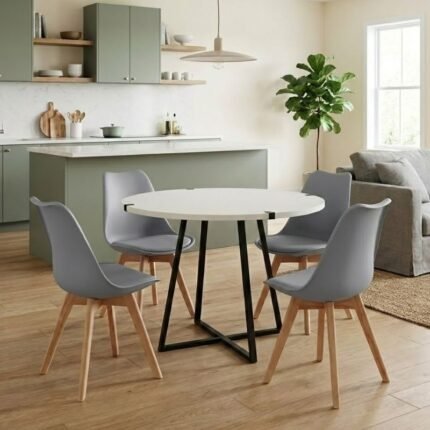 Βρες το Σετ τραπεζαρία 5τμχ Rubes - Viva Megapap χρώμα λευκό - γκρι Ø100x78εκ. σε μοναδική τιμή στο clickforshop.gr