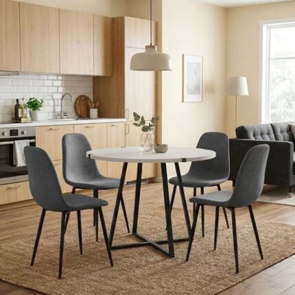 Βρες το Σετ τραπεζαρία 5τμχ Rubes - Iris Megapap χρώμα λευκό - γκρι Ø100x78εκ. σε μοναδική τιμή στο clickforshop.gr