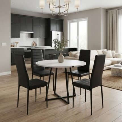 Βρες το Σετ τραπεζαρία 5τμχ Rubes - Rosa Megapap χρώμα λευκό - μαύρο Ø100x78εκ. σε μοναδική τιμή στο clickforshop.gr