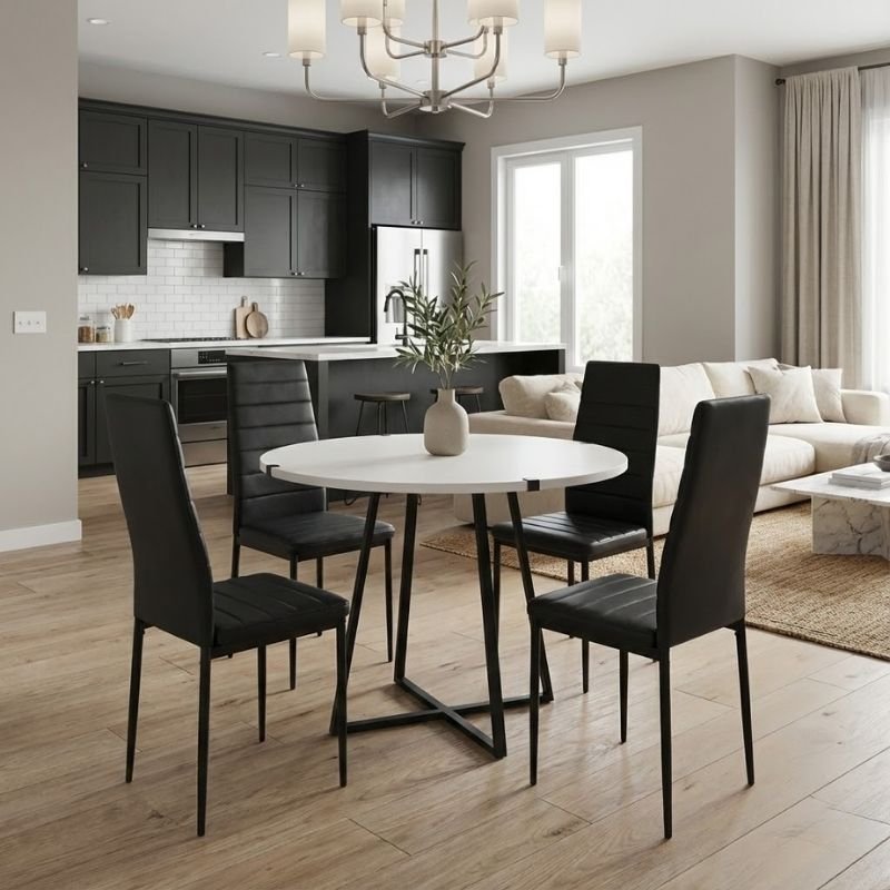 Σετ τραπεζαρία 5τμχ Rubes - Rosa Megapap χρώμα λευκό - μαύρο Ø100x78εκ. Βρες το Σετ τραπεζαρία 5τμχ Rubes - Rosa Megapap χρώμα λευκό - μαύρο Ø100x78εκ. σε μοναδική τιμή στο clickforshop.gr