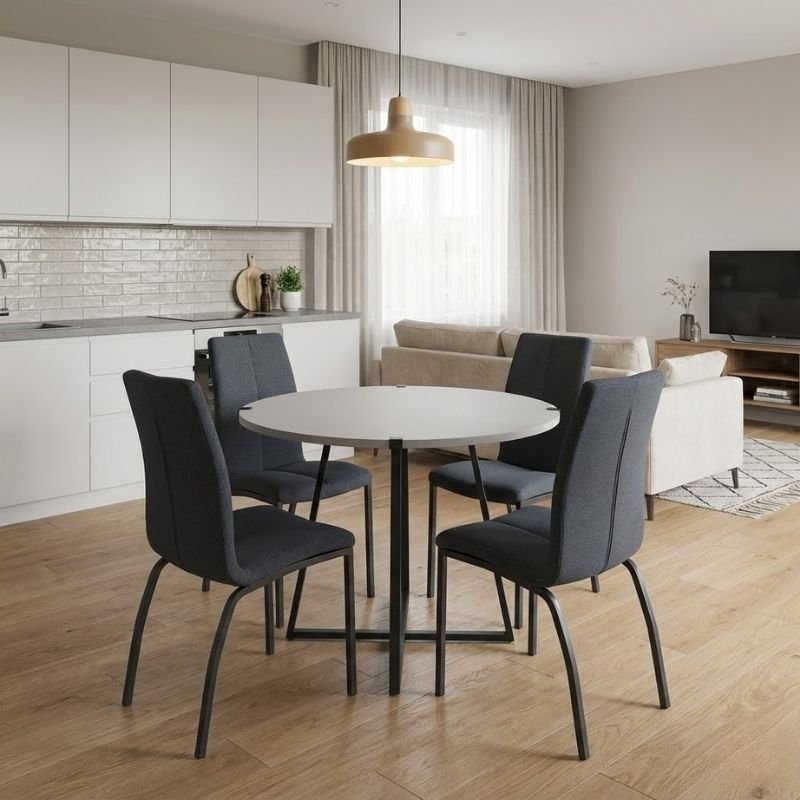 Σετ τραπεζαρία 5τμχ Rubes - Fina Megapap χρώμα λευκό - ανθρακί Ø100x78εκ. Βρες το Σετ τραπεζαρία 5τμχ Rubes - Fina Megapap χρώμα λευκό - ανθρακί Ø100x78εκ. σε μοναδική τιμή στο clickforshop.gr