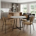 Βρες το Σετ τραπεζαρία 5τμχ Rubes - Kevin Megapap χρώμα λευκό - μουσταρδί Ø100x78εκ. σε μοναδική τιμή στο clickforshop.gr