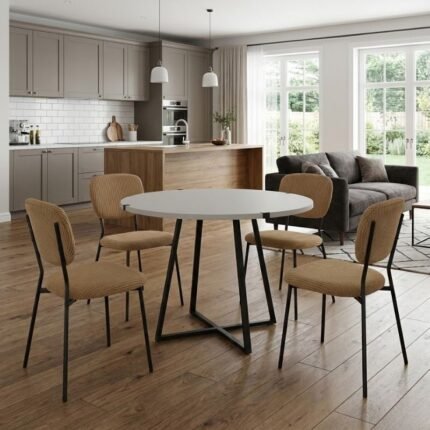 Βρες το Σετ τραπεζαρία 5τμχ Rubes - Kevin Megapap χρώμα λευκό - μουσταρδί Ø100x78εκ. σε μοναδική τιμή στο clickforshop.gr