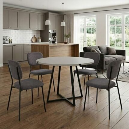 Βρες το Σετ τραπεζαρία 5τμχ Rubes - Kevin Megapap χρώμα λευκό - γκρι Ø100x78εκ. σε μοναδική τιμή στο clickforshop.gr