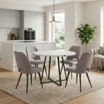 Βρες το Σετ τραπεζαρία 5τμχ Rubes - Christy Megapap χρώμα λευκό - ανοιχτό μπεζ Ø100x78εκ. σε μοναδική τιμή στο clickforshop.gr