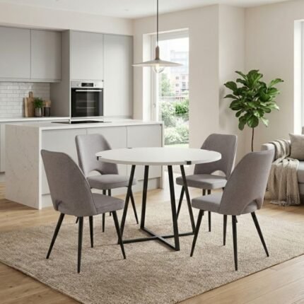 Βρες το Σετ τραπεζαρία 5τμχ Rubes - Christy Megapap χρώμα λευκό - ανοιχτό μπεζ Ø100x78εκ. σε μοναδική τιμή στο clickforshop.gr