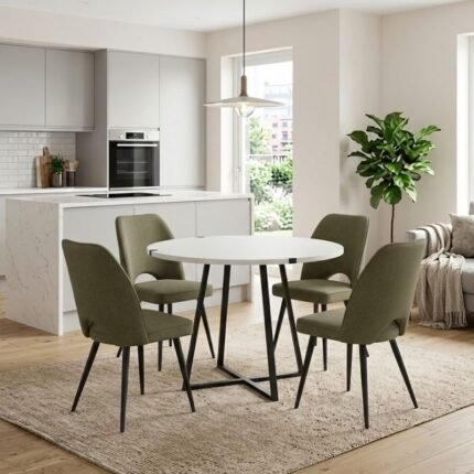 Βρες το Σετ τραπεζαρία 5τμχ Rubes - Christy Megapap χρώμα λευκό - λαδί Ø100x78εκ. σε μοναδική τιμή στο clickforshop.gr