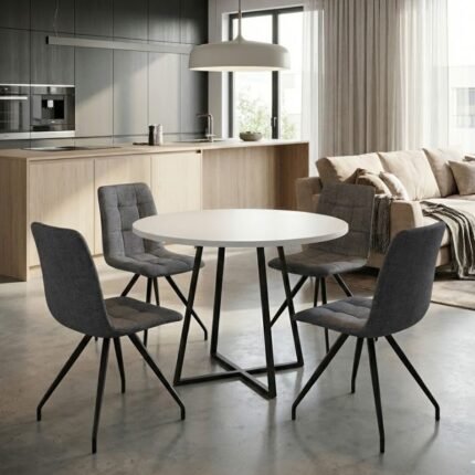 Βρες το Σετ τραπεζαρία 5τμχ Rubes - Bianca Megapap χρώμα λευκό - γκρι Ø100x78εκ. σε μοναδική τιμή στο clickforshop.gr