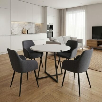 Βρες το Σετ τραπεζαρία 5τμχ Rubes - Monica Megapap χρώμα λευκό - γκρι Ø100x78εκ. σε μοναδική τιμή στο clickforshop.gr