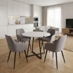 Βρες το Σετ τραπεζαρία 5τμχ Rubes - Monica Megapap χρώμα λευκό - ανοιχτό μπεζ Ø100x78εκ. σε μοναδική τιμή στο clickforshop.gr