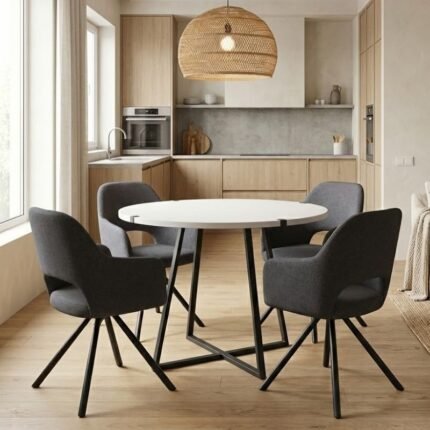 Βρες το Σετ τραπεζαρία 5τμχ Rubes - Gabriel Megapap χρώμα λευκό - γκρι Ø100x78εκ. σε μοναδική τιμή στο clickforshop.gr