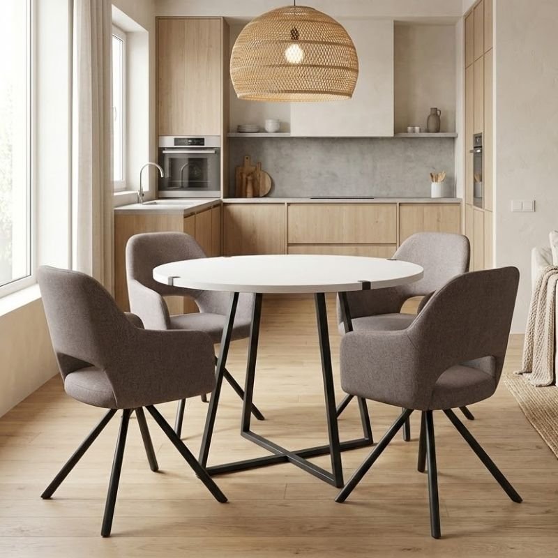 Σετ τραπεζαρία 5τμχ Rubes - Gabriel Megapap χρώμα λευκό - ανοιχτό μπεζ Ø100x78εκ. Βρες το Σετ τραπεζαρία 5τμχ Rubes - Gabriel Megapap χρώμα λευκό - ανοιχτό μπεζ Ø100x78εκ. σε μοναδική τιμή στο clickforshop.gr