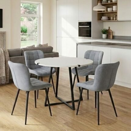 Βρες το Σετ τραπεζαρία 5τμχ Rubes - Chiara Megapap χρώμα λευκό - γκρι Ø100x78εκ. σε μοναδική τιμή στο clickforshop.gr