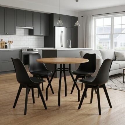 Βρες το Σετ τραπεζαρία 5τμχ Roma - Viva Megapap χρώμα pine oak - μαύρο Ø80x75εκ. σε μοναδική τιμή στο clickforshop.gr