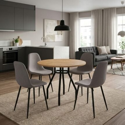 Βρες το Σετ τραπεζαρία 5τμχ Roma - Iris Megapap χρώμα pine oak - ανοιχτό μπεζ Ø80x75εκ. σε μοναδική τιμή στο clickforshop.gr