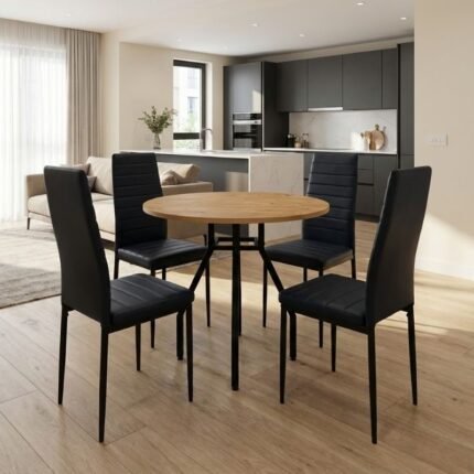 Βρες το Σετ τραπεζαρία 5τμχ Roma - Rosa Megapap χρώμα pine oak - μαύρο Ø80x75εκ. σε μοναδική τιμή στο clickforshop.gr