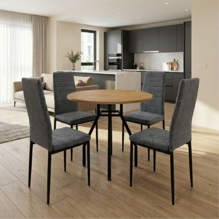 Βρες το Σετ τραπεζαρία 5τμχ Roma - Rosa Megapap χρώμα pine oak - γκρι Ø80x75εκ. σε μοναδική τιμή στο clickforshop.gr